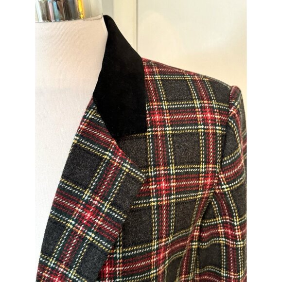 90s Plaid Blazer Jacket L 12 Wool Academia Preppy Velvet Tartan Old Money - Picture 8 of 12